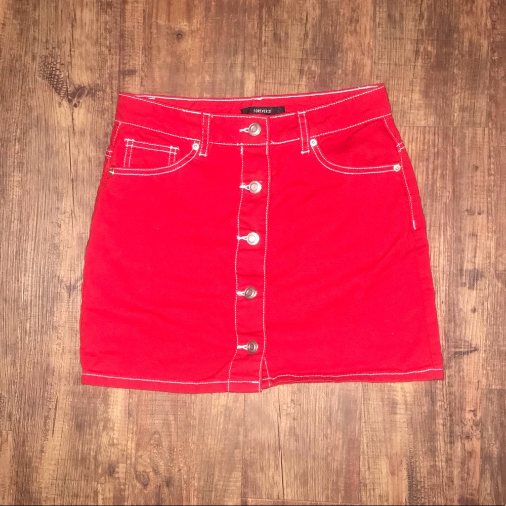 Red Forever 21 Button-Down Skirt